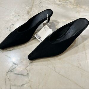 H&M Black Women's Mules. Suede. 2” heel. Size 9. Pointy toe. New.